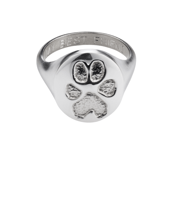 Pet Signet Ring Paw Print White Gold Keepsake